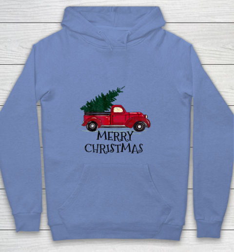 Vintage Red Truck With Merry Christmas Tree Youth Hoodie 7