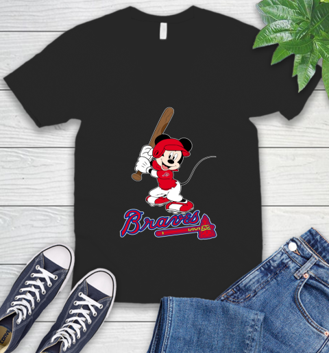 MLB Baseball Atlanta Braves Cheerful Mickey Mouse Shirt V-Neck T-Shirt
