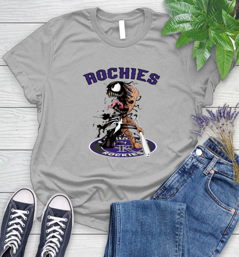 MLB Colorado Rockies Baseball Venom Groot Guardians Of The Galaxy Women's T-Shirt 5