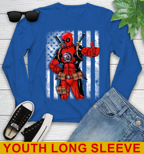 MLB Baseball San Diego Padres Deadpool American Flag Shirt Youth Long Sleeve 10
