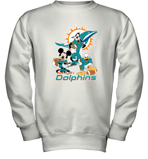 Mickey Donald Goofy The Three Miami Dolphins Football Youth Sweatshirt
