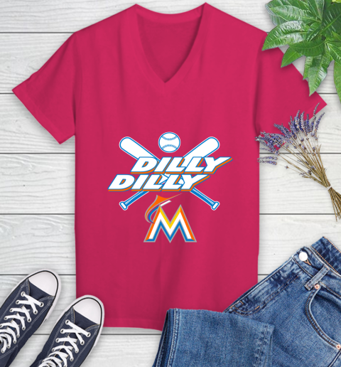 MLB Miami Marlins Dilly Dilly Baseball Sports Women's V-Neck T-Shirt 9