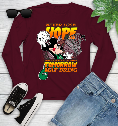Boston Celtics NBA Basketball Mickey Disney Never Lose Hope Youth Long Sleeve 6