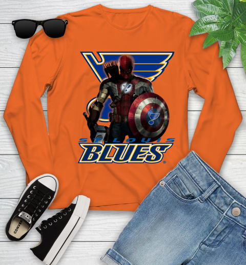 NHL Captain America Thor Spider Man Hawkeye Avengers Endgame Hockey St.Louis Blues Youth Long Sleeve 4