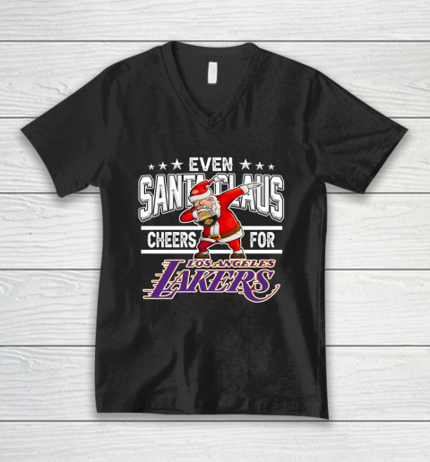 Los Angeles Lakers Even Santa Claus Cheers For Christmas NBA V-Neck T-Shirt