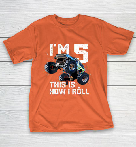 Kids I'm 5 This is How I Roll Monster Truck 5th Birthday Boy Gift 5 Year Old T-Shirt 14