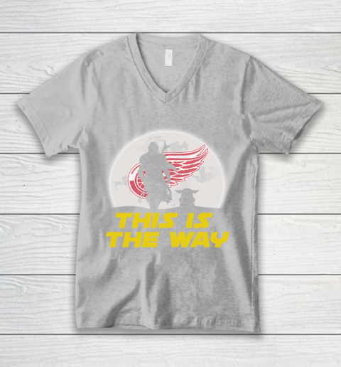 Detroit Red Wings NHL Ice Hockey Star Wars Yoda And Mandalorian This Is The Way V-Neck T-Shirt 3