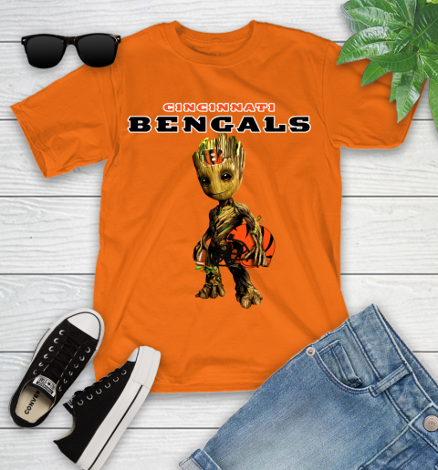 Cincinnati Bengals NFL Football Groot Marvel Guardians Of The Galaxy Youth T-Shirt 7