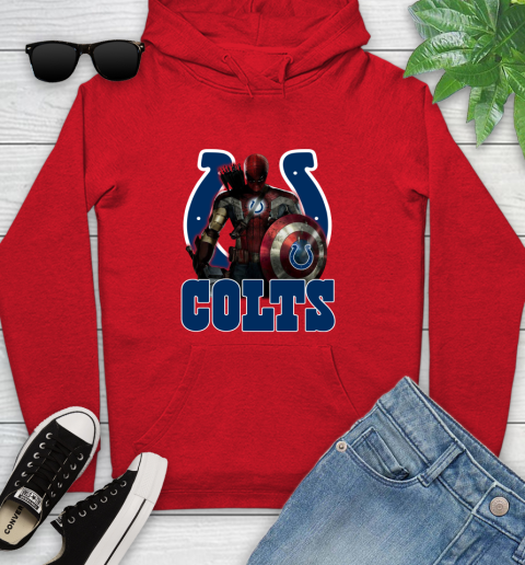 NFL Captain America Thor Spider Man Hawkeye Avengers Endgame Football Indianapolis Colts Youth Hoodie 11