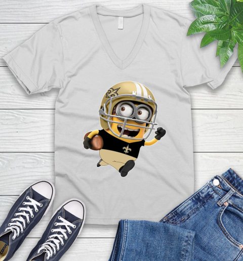 NFL New Orleans Saints Minions Disney Football Sports V-Neck T-Shirt