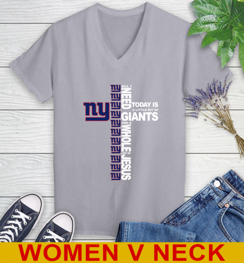 NFL All I Need Today Is A Little Bit Of New York Giants Cross Shirt Women's V-Neck T-Shirt 4