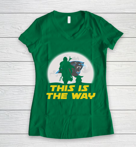 Carolina Panthers NFL Football Star Wars Yoda And Mandalorian This Is The Way Women's V-Neck T-Shirt 3