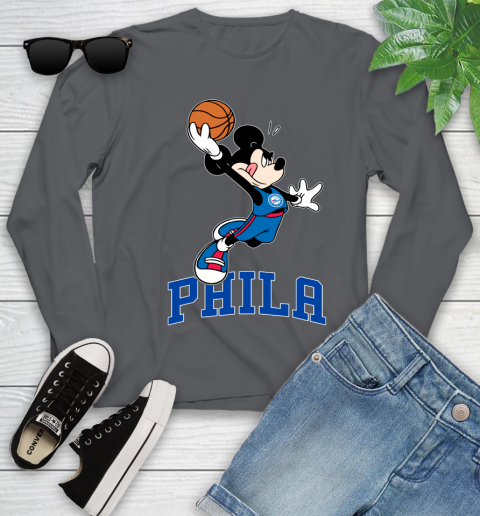 NBA Basketball Philadelphia 76ers Cheerful Mickey Mouse Shirt Youth Long Sleeve 8