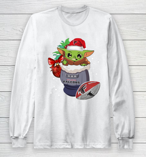 Atlanta Falcons Christmas Baby Yoda Star Wars Funny Happy NFL Long Sleeve T-Shirt 2