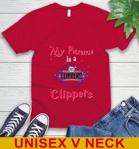NBA Basketball Harry Potter My Patronus Is A LA Clippers V-Neck T-Shirt 6