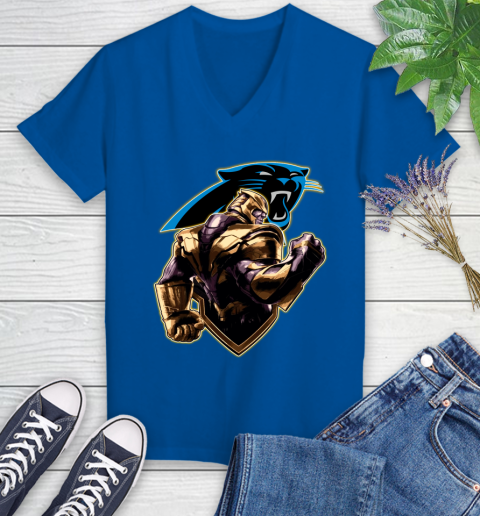 NFL Thanos Avengers Endgame Football Sports Carolina Panthers Women's V-Neck T-Shirt 10