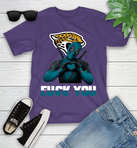 NHL Jacksonville Jaguars Deadpool Love You Fuck You Football Sports Youth T-Shirt 3
