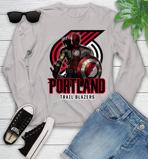 Portland Trail Blazers NBA Basketball Captain America Thor Spider Man Hawkeye Avengers Youth Long Sleeve 12