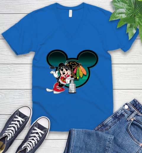 NHL Chicago Blackhawks Stanley Cup Mickey Mouse Disney Hockey T Shirt V-Neck T-Shirt 6