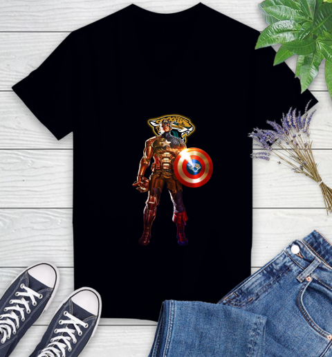 NFL Captain America Marvel Avengers Endgame Football Sports Jacksonville Jaguars Women's V-Neck T-Shirt 2