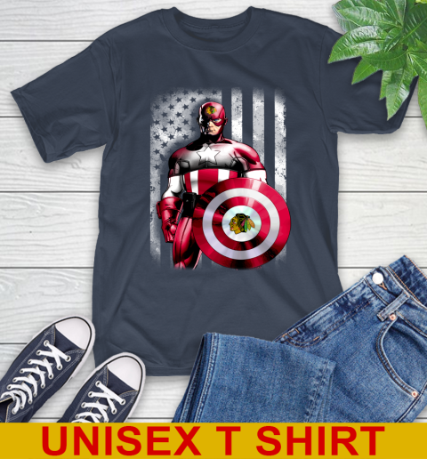 Chicago Blackhawks NHL Hockey Captain America Marvel Avengers American Flag Shirt T-Shirt 3