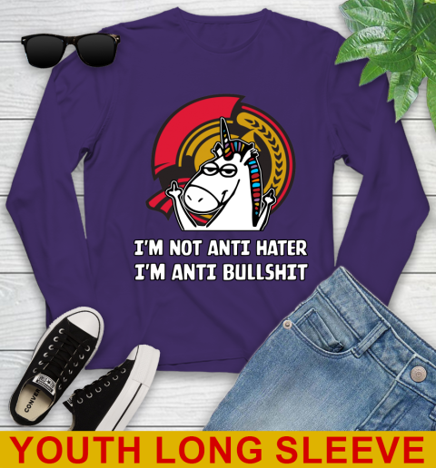 Ottawa Senators NHL Hockey Unicorn I'm Not Anti Hater I'm Anti Bullshit Youth Long Sleeve 5