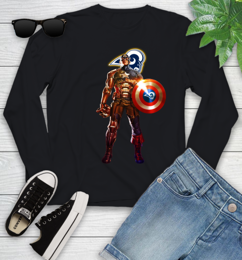 NFL Captain America Marvel Avengers Endgame Football Sports Los Angeles Rams Youth Long Sleeve 2