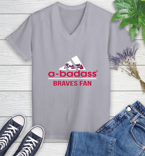 MLB A Badass Atlanta Braves Fan Adidas Baseball Sports Women's V-Neck T-Shirt 4