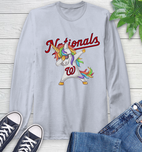 Washington Nationals MLB Baseball Funny Unicorn Dabbing Sports Long Sleeve T-Shirt 6
