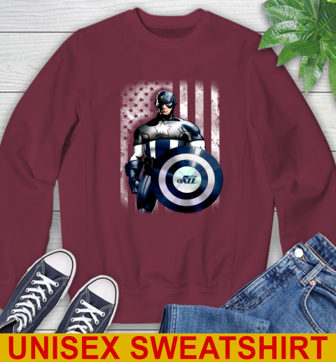 Utah Jazz NBA Basketball Captain America Marvel Avengers American Flag Shirt Sweatshirt 6