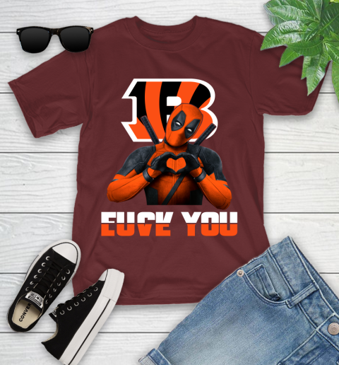 NHL Cincinnati Bengals Deadpool Love You Fuck You Football Sports Youth T-Shirt 14