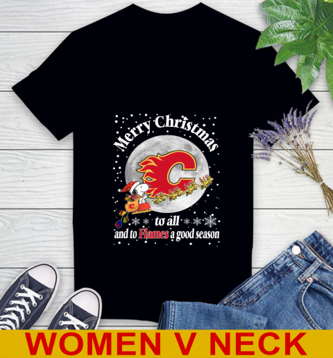Calgary Flames Merry Christmas To All And To Flames A Good Season NHL Hockey Sports Women's V-Neck T-Shirt