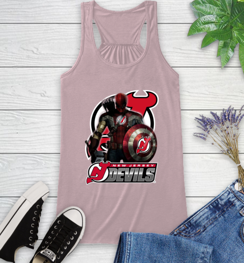 NHL Captain America Thor Spider Man Hawkeye Avengers Endgame Hockey New Jersey Devils Racerback Tank 11