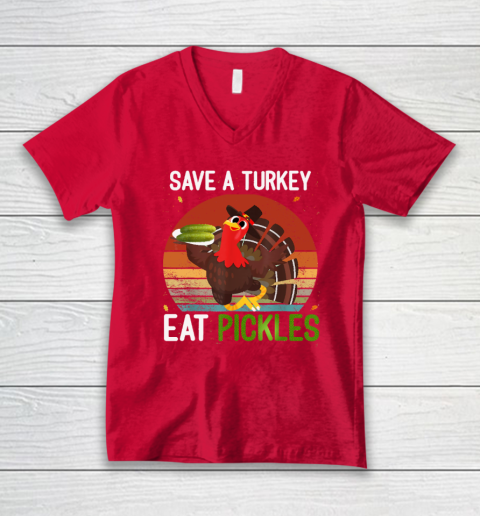 Save A Turkey Eat A Pickles Funny Thanksgiving Costume V-Neck T-Shirt 5