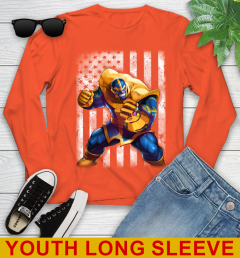 NBA Basketball Golden State Warriors Thanos Marvel American Flag Shirt Youth Long Sleeve 3