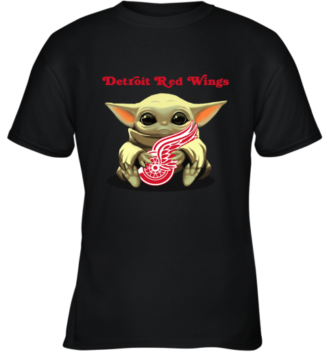 Baby Yoda Hugs The Detroit Redwings Ice Hockey Youth T-Shirt