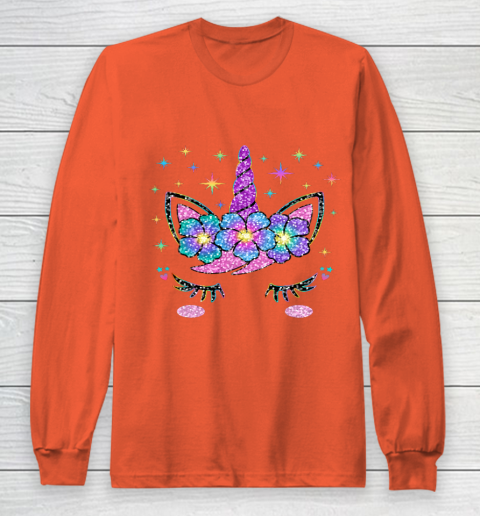 Unicorn Costume Rainbow Face Girls Long Sleeve T-Shirt 3