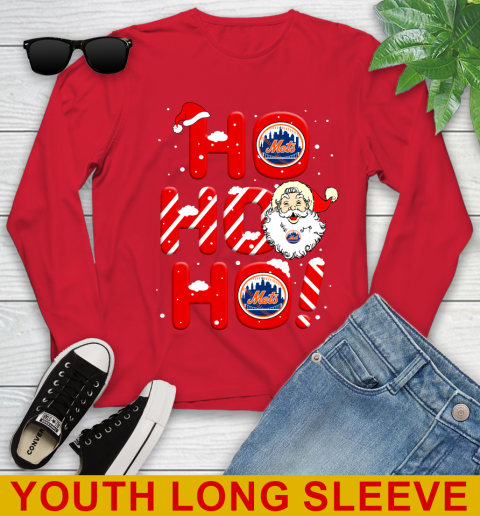 New York Mets MLB Baseball Ho Ho Ho Santa Claus Merry Christmas Shirt Youth Long Sleeve 11