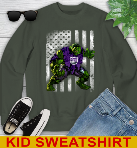 Sacramento Kings Hulk Marvel Avengers NBA Basketball American Flag Youth Sweatshirt 8