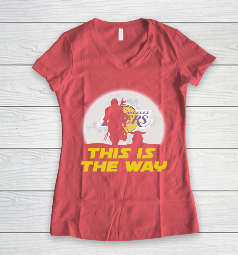 Los Angeles Lakers NBA Basketball Star Wars Yoda And Mandalorian This Is The Way Women's V-Neck T-Shirt 4