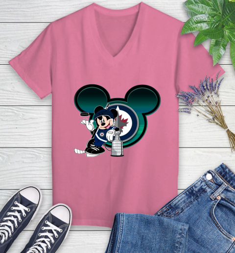 NHL Winnipeg Jets Stanley Cup Mickey Mouse Disney Hockey T Shirt Women's V-Neck T-Shirt 13