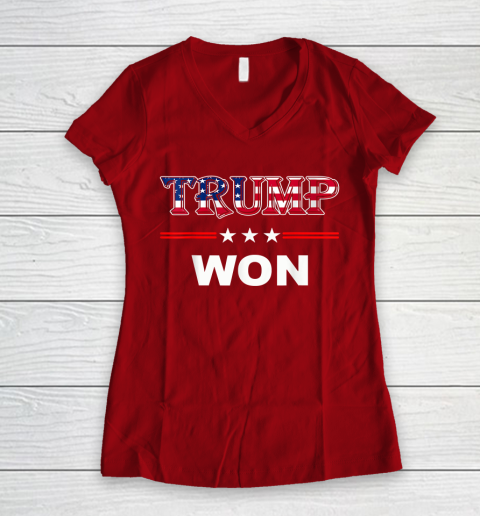 Trump Won T Shirt 4th of July American Flag Women's V-Neck T-Shirt 8
