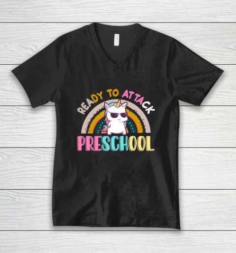 Back to school shirt Ready To Attack PreSchool Unicorn V-Neck T-Shirt