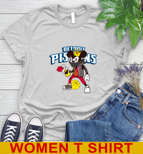Detroit Pistons NBA Basketball Mickey Peace Sign Sports Women's T-Shirt