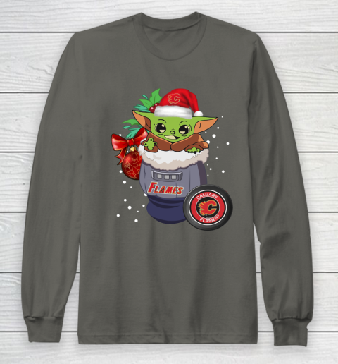 Calgary Flames Christmas Baby Yoda Star Wars Funny Happy NHL Long Sleeve T-Shirt 8