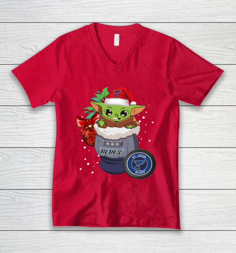 St.Louis Blues Christmas Baby Yoda Star Wars Funny Happy NHL V-Neck T-Shirt 7
