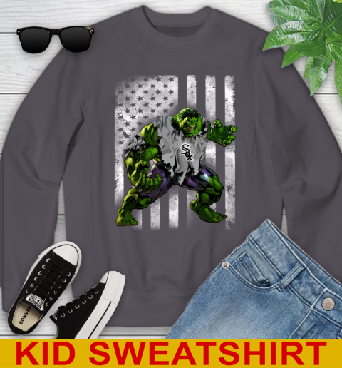 Chicago White Sox Hulk Marvel Avengers MLB Baseball American Flag Youth Sweatshirt 5