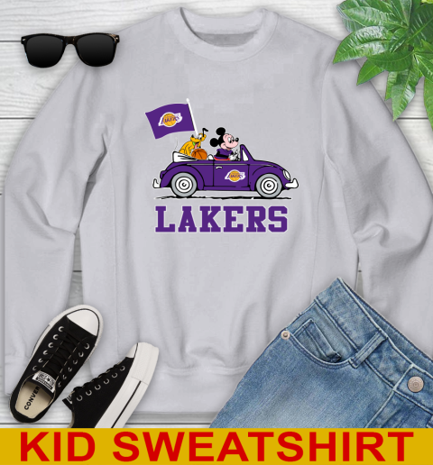 NBA Basketball Los Angeles Lakers Pluto Mickey Driving Disney Shirt Youth Sweatshirt 4