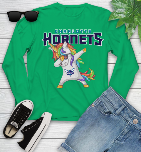 Charlotte Hornets NBA Basketball Funny Unicorn Dabbing Sports Youth Long Sleeve 6