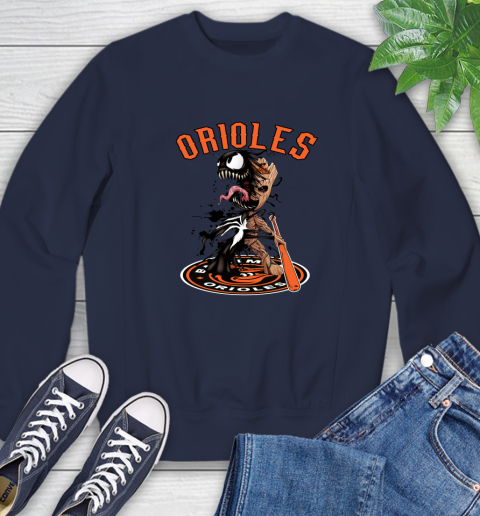 MLB Baltimore Orioles Baseball Venom Groot Guardians Of The Galaxy Sweatshirt 3